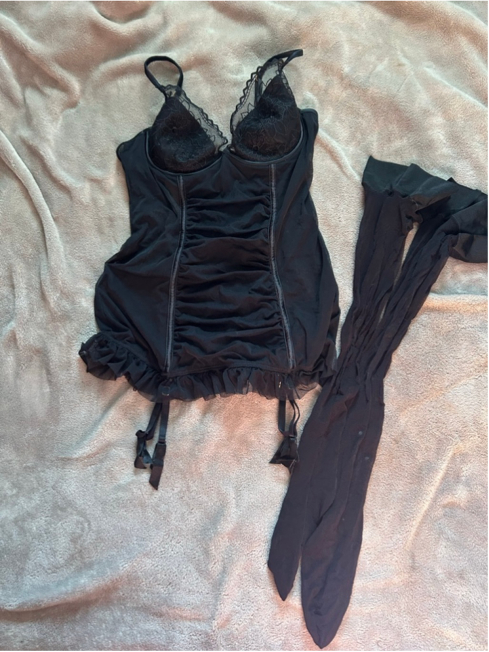 Women's Victoria's Secret Black Chemise 36B with thigh highs